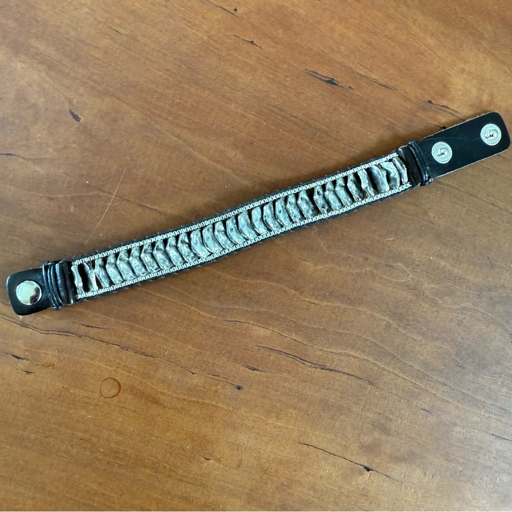 Silver and Brown leather Bracelet snap beaded bracelet unisex - Picture 5 of 7
